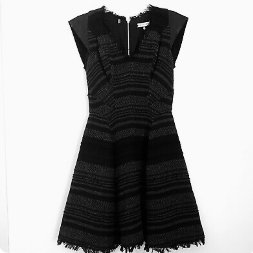 Rebecca Taylor Black Wool Tweed and Leather Dress